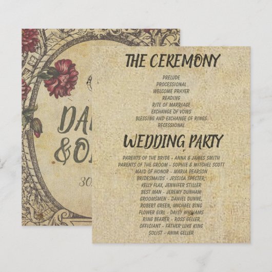 Bruine Classic Wedding Programma's (Voorkant / Achterkant)