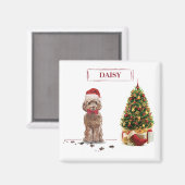 Bruine Cockapoo Funny kersthond en boom Magneet (Voorkant / Achterkant)