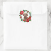 Bruine Cockapoo Hond Poinsettia Kerstkrans Vierkante Sticker (Tas)