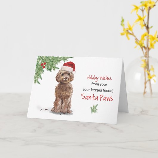 Bruine Cockapoo Kerstmis Van Hond In Grappige Kers Kaart (Gele Bloem)