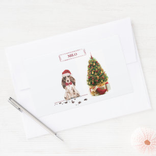 Bruine Cocker Spaniel Funny Kersthond met boom Rechthoekige Sticker