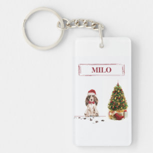 Bruine Cocker Spaniel Funny Kersthond met boom Sleutelhanger