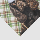 Bruine Cocker Spaniel Hond met Plaid Kerstmis Tissuepapier (Detail)