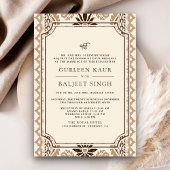 Bruine Crème Beige Ikat Anand Karaj Sikh Wedding Kaart
