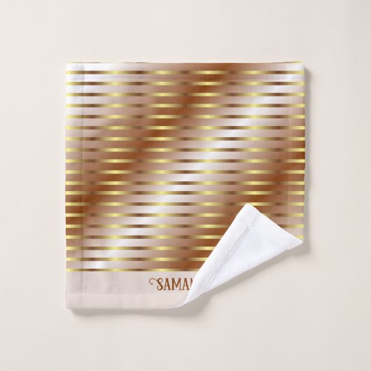 Bruine crème en gouden strepen naam badhanddoek bad handdoek (Wasdoekje)