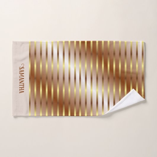 Bruine crème en gouden strepen naam badhanddoek bad handdoek (Handdoek)