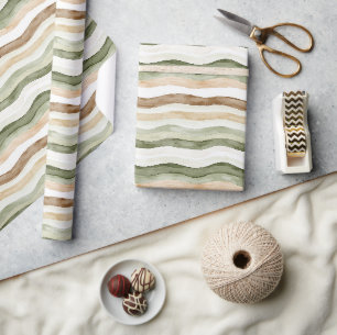 Bruine Crème Groen Strepen Cadeaupapier