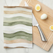 Bruine Crème Groen Strepen Theedoek (Quarter Fold)