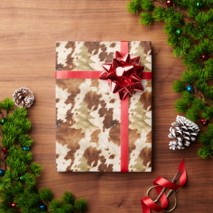 Bruine Crème Koeienhuid Gouden Confetti Kerstboom Cadeaupapier