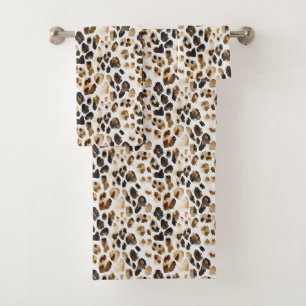 Bruine Crème Leopard Dierenprint Bad Handdoek