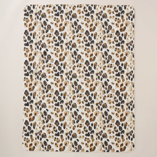 Bruine Crème Leopard Dierenprint Sherpa Deken (Voorkant)