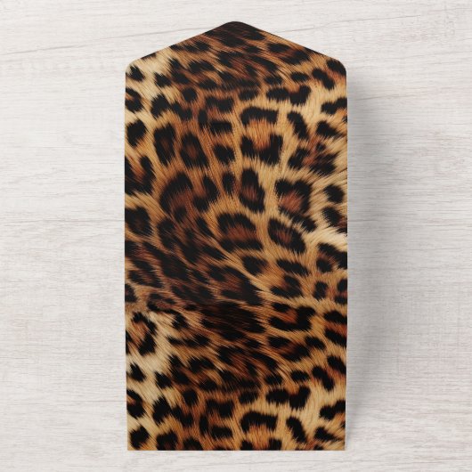 Bruine Crème Leopard Dierlijke Bruiloft All In One Uitnodiging (Buitenkant)