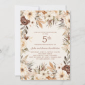 Bruine Crème Waterverf Floral Boho 5e Jubileum Kaart (Voorkant)