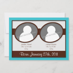 Bruine Cyaan Blue Twins Birth Announements Aankondiging