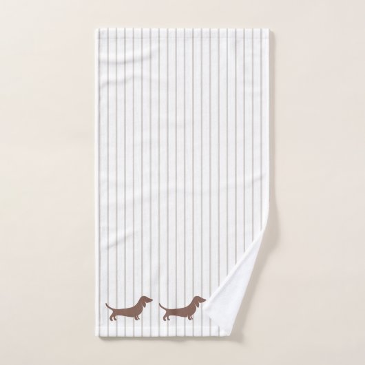Bruine Dachshunds op Beige Stripes Handdoek (Handdoek)