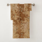 bruine Damask Floral Blauwgroen libellen Bad Handdoek (Insitu)