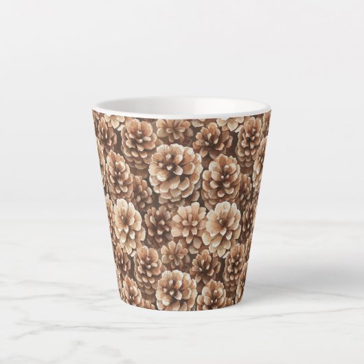 Bruine dennenappels latte mok (Voorkant)