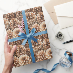 Bruine dennenappels verjaardag cadeaupapier