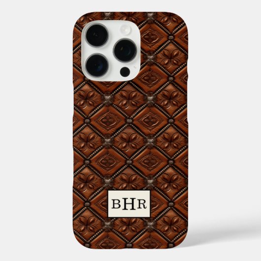 Bruine diamant lederen monogram Case-Mate iPhone case (Achterkant)