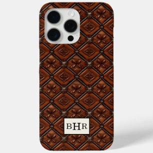 Bruine diamant lederen monogram iPhone 15 pro max hoesje