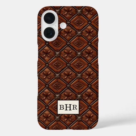 Bruine diamant lederen monogram Case-Mate iPhone case (Achterkant)