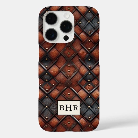 Bruine diamant lederen monogram Case-Mate iPhone case (Achterkant)