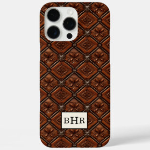 Bruine diamant lederen monogram iPhone 16 pro max hoesje