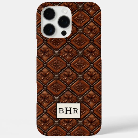 Bruine diamant lederen monogram Case-Mate iPhone case (Achterkant)