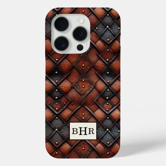 Bruine diamant lederen monogram hoes (Achterkant)