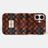 Bruine diamant lederen monogram oud model Case-Mate iPhone case (Achterkant (horizontaal))