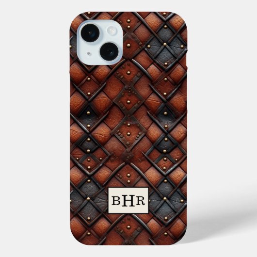 Bruine diamant lederen monogram oud model Case-Mate iPhone case (Achterkant)