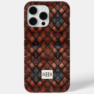 Bruine diamant lederen monogram oud model iPhone 15 pro max hoesje