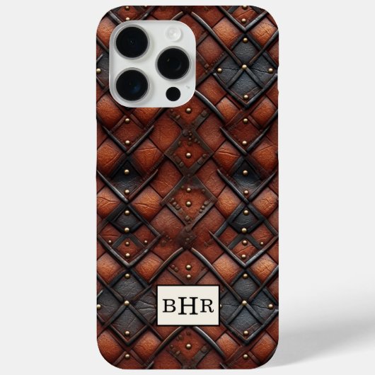 Bruine diamant lederen monogram oud model Case-Mate iPhone case (Achterkant)