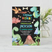 Bruine Dinosaurus Verjaardag Uitnodigingen (Staand voorkant)
