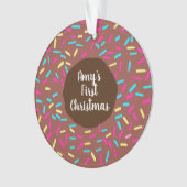 Bruine donut babys eerste kerst aangepaste foto ornament (voorkant)