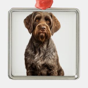 BRUINE DRAADHARIGE WIJZENDE GRIFFON HOND METALEN ORNAMENT