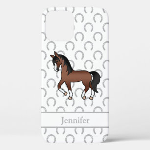 Bruine Dravende Paard Mooie Cartoon Illustratie iPhone 12 Hoesje