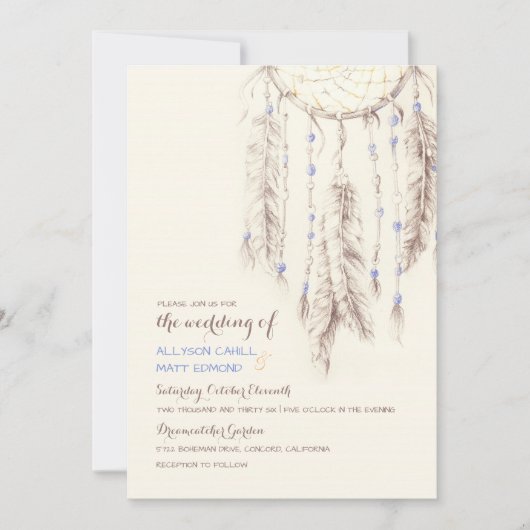 Bruine Dreamcatcher Boho bruiloft uitnodiging (Voorkant)