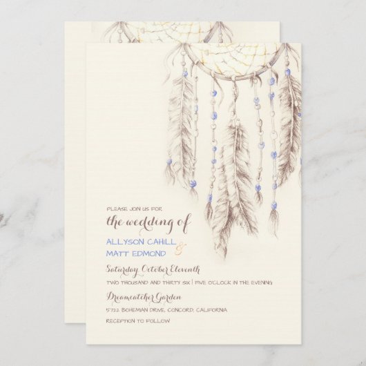 Bruine Dreamcatcher Boho bruiloft uitnodiging (Voorkant / Achterkant)