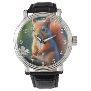 Bruine eekhoorn zittend op de tak-56765 horloge