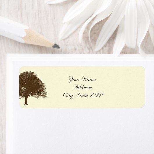 bruine eik boom op crème retouradres etiket (Insitu)