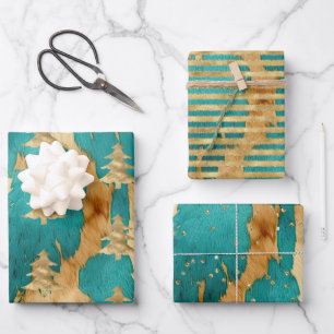 Bruine Emerald Gouden Kerstboom Sparkle Inpakpapier Vel