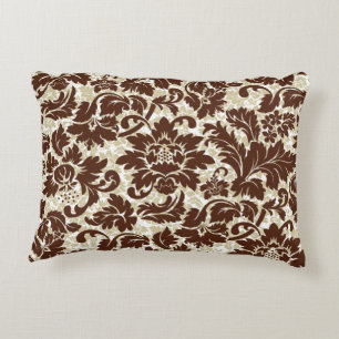 Bruine en beige vintage bloemdamast accent kussen