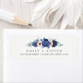 bruine en blauwe bloemen bruiloft etiket (Insitu)