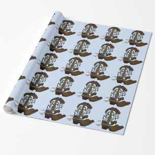 Bruine en blauwe cowboylaars cadeauverpakking cadeaupapier