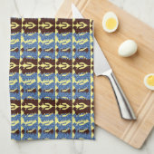 Bruine en blauwe figuren keukenhanddoek (Quarter Fold)