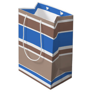 Bruine en blauwe strepen medium cadeauzakje