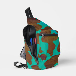 Bruine en Blauwgroen Koe Print Sling Bag