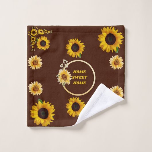 Bruine en gele zonnebloem Drie-stukdoekset Bad Handdoek (Wasdoekje)
