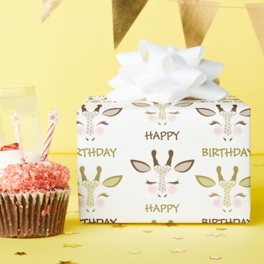 Bruine en gouden Giraffe in Birthday Cadeaupapier (Verjaardagsfeest)
